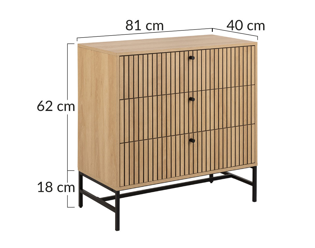 Commode 3 tiroirs bois pieds en métal Marc