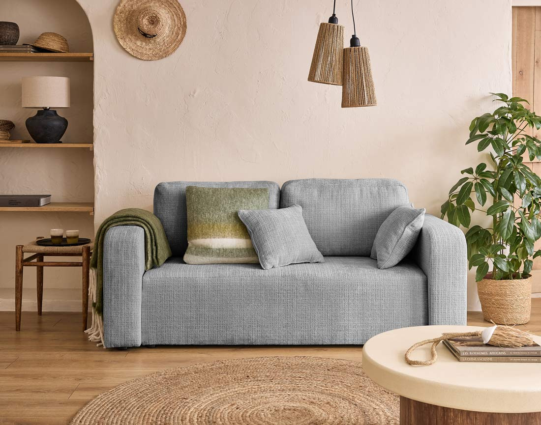 Canapé droit 2 places en velours texturé Miro