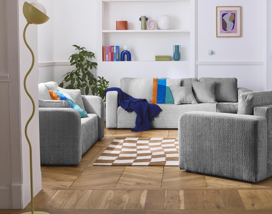 Canapé droit 2 places en velours texturé Miro