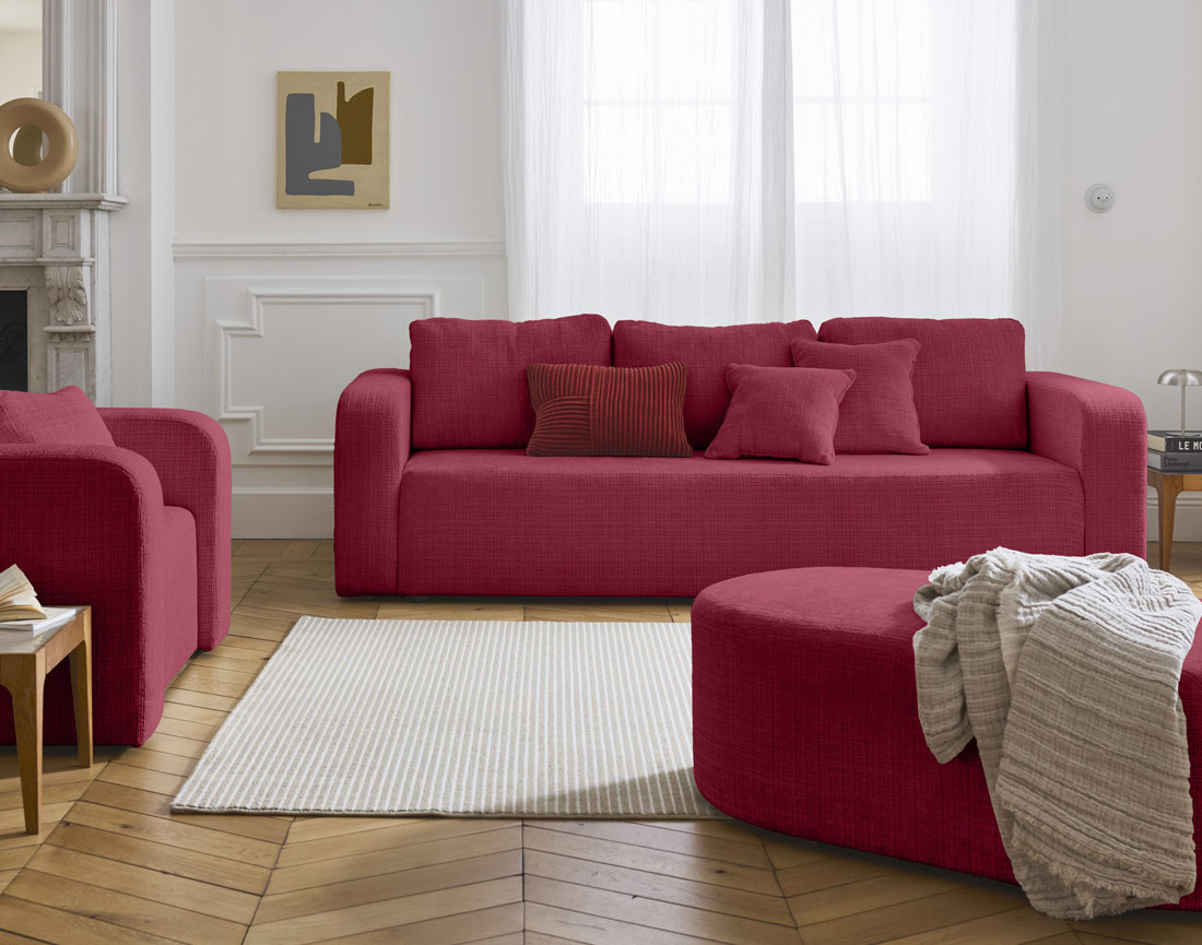 Canapé droit 3 places convertible avec coffre en velours texturé Miro