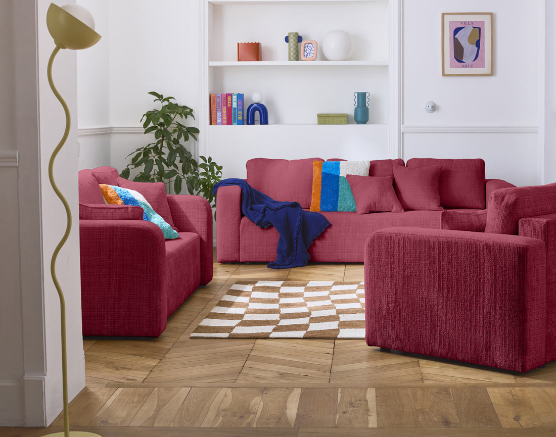 Canapé droit 3 places convertible avec coffre en velours texturé Miro