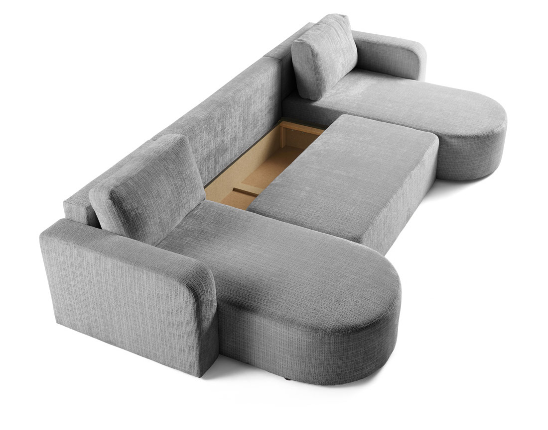 Canapé panoramique convertible avec coffre en velours texturé Miro