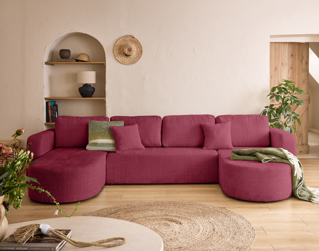 Canapé panoramique convertible avec coffre en velours texturé Miro