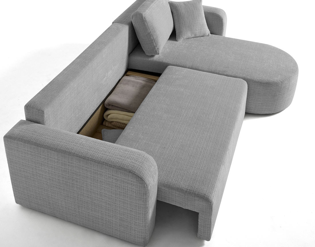 Canapé d'angle réversible 4 places convertible avec coffre en velours texturé Miro