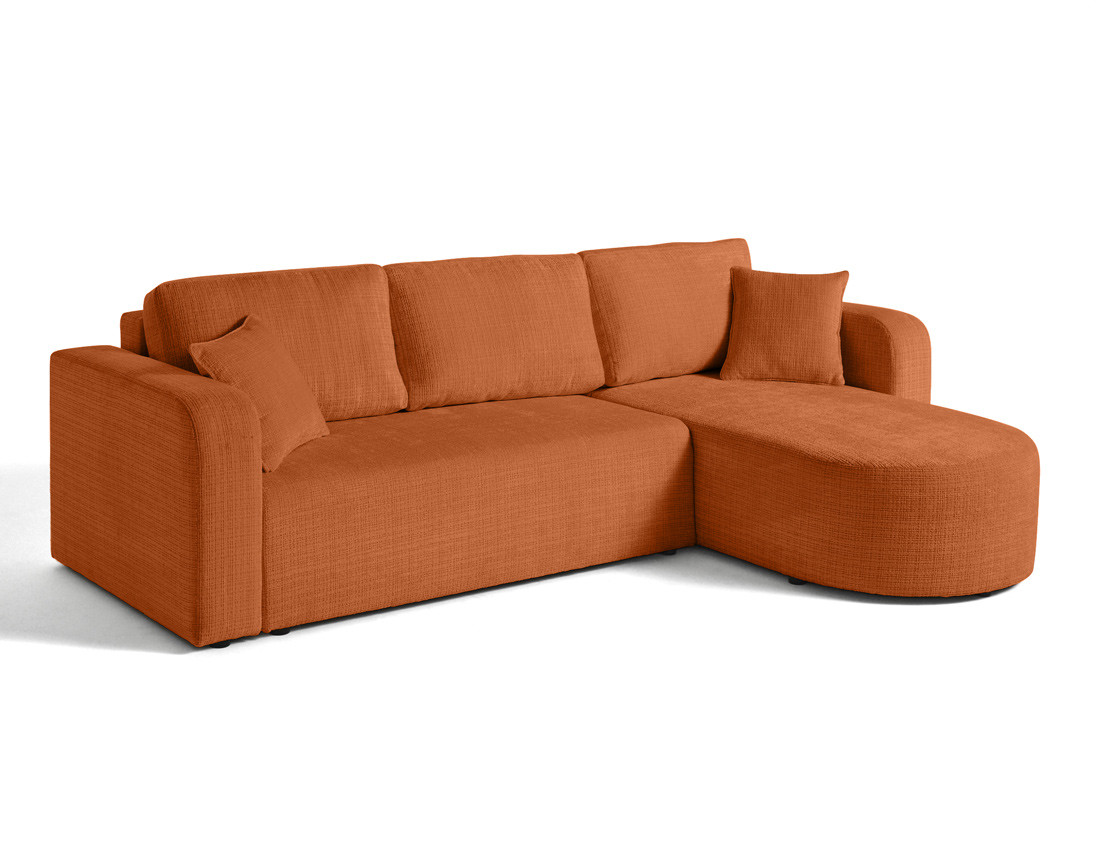 Canapé d'angle réversible 4 places convertible avec coffre en velours texturé Miro