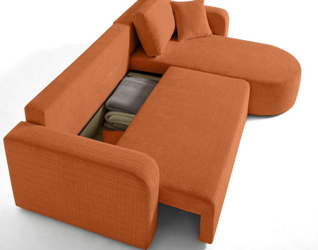 Canapé d'angle réversible 4 places convertible avec coffre en velours texturé Miro