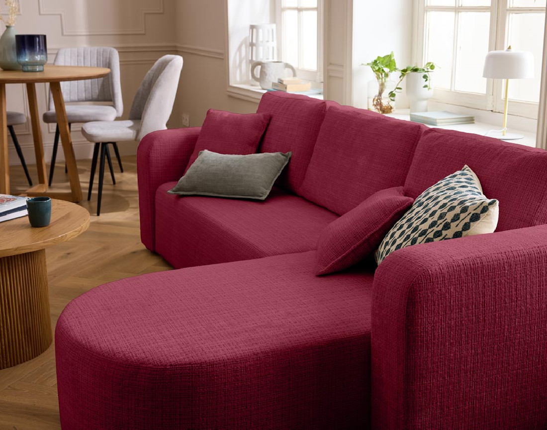 Canapé d'angle réversible 4 places convertible avec coffre en velours texturé Miro