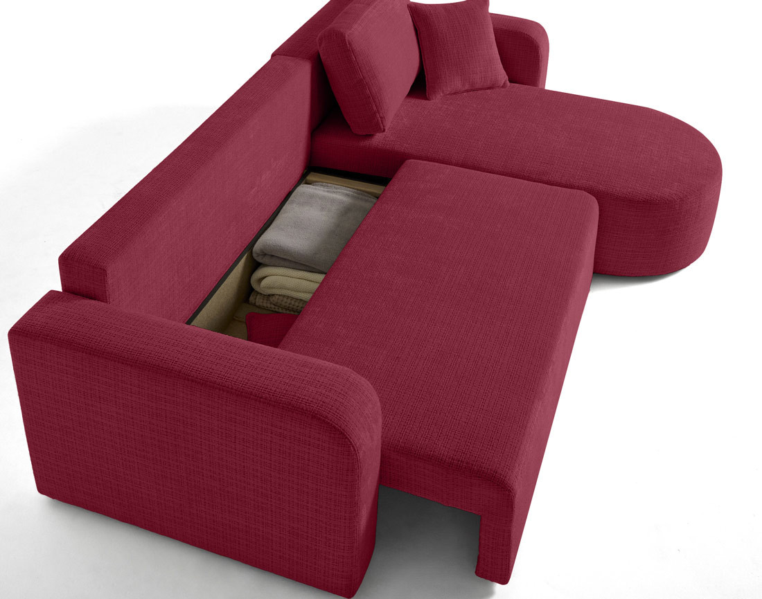 Canapé d'angle réversible 4 places convertible avec coffre en velours texturé Miro