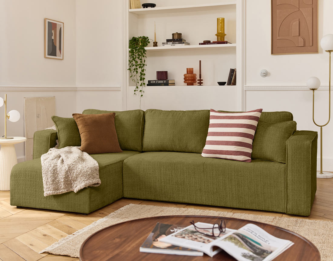 Canapé d'angle déhoussable réversible 4 places en velours texturé Topaze