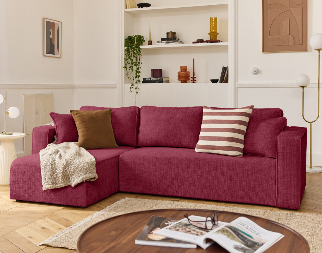 Canapé d'angle déhoussable réversible 4 places en velours texturé Topaze