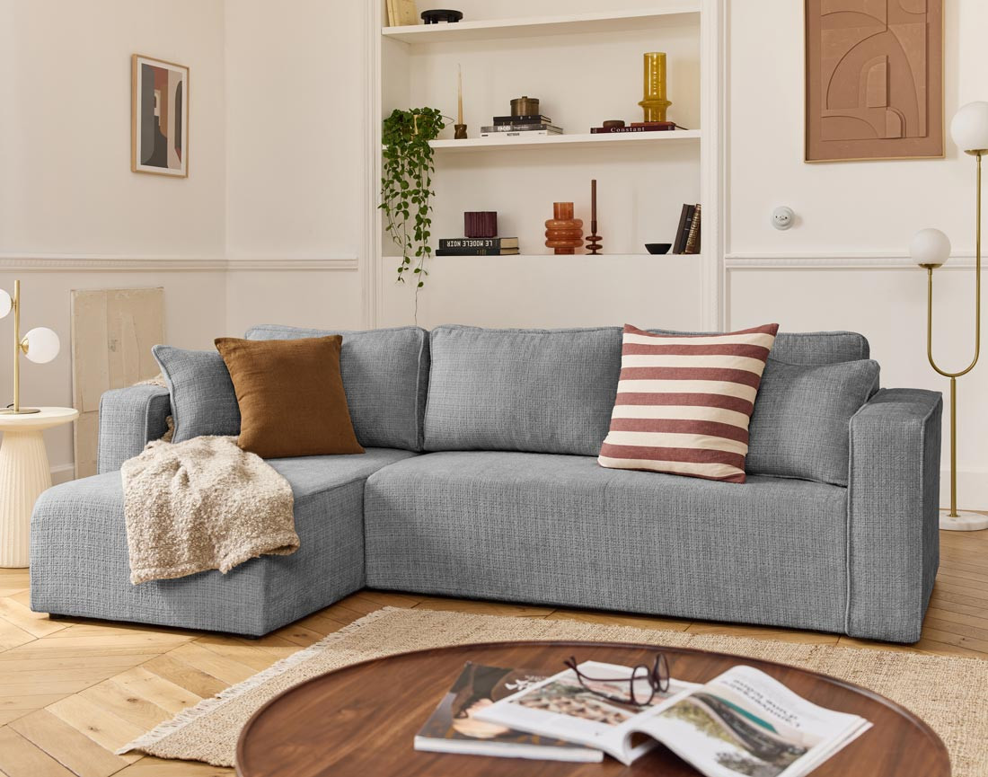 Housse en velours texturé pour canapé d'angle réversible 4 places