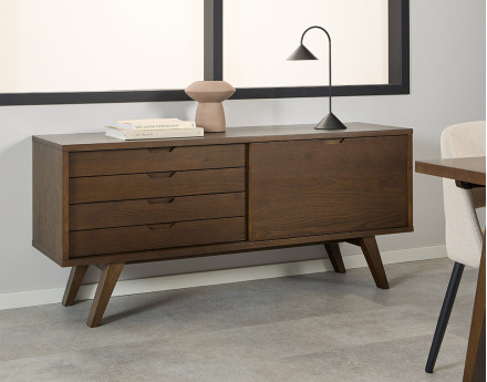 Buffet chêne foncé 4 tiroirs et 1 porte 160 cm Pauline