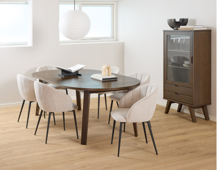 Table à manger ronde extensible chêne foncé 4 à 8 personnes Pauline