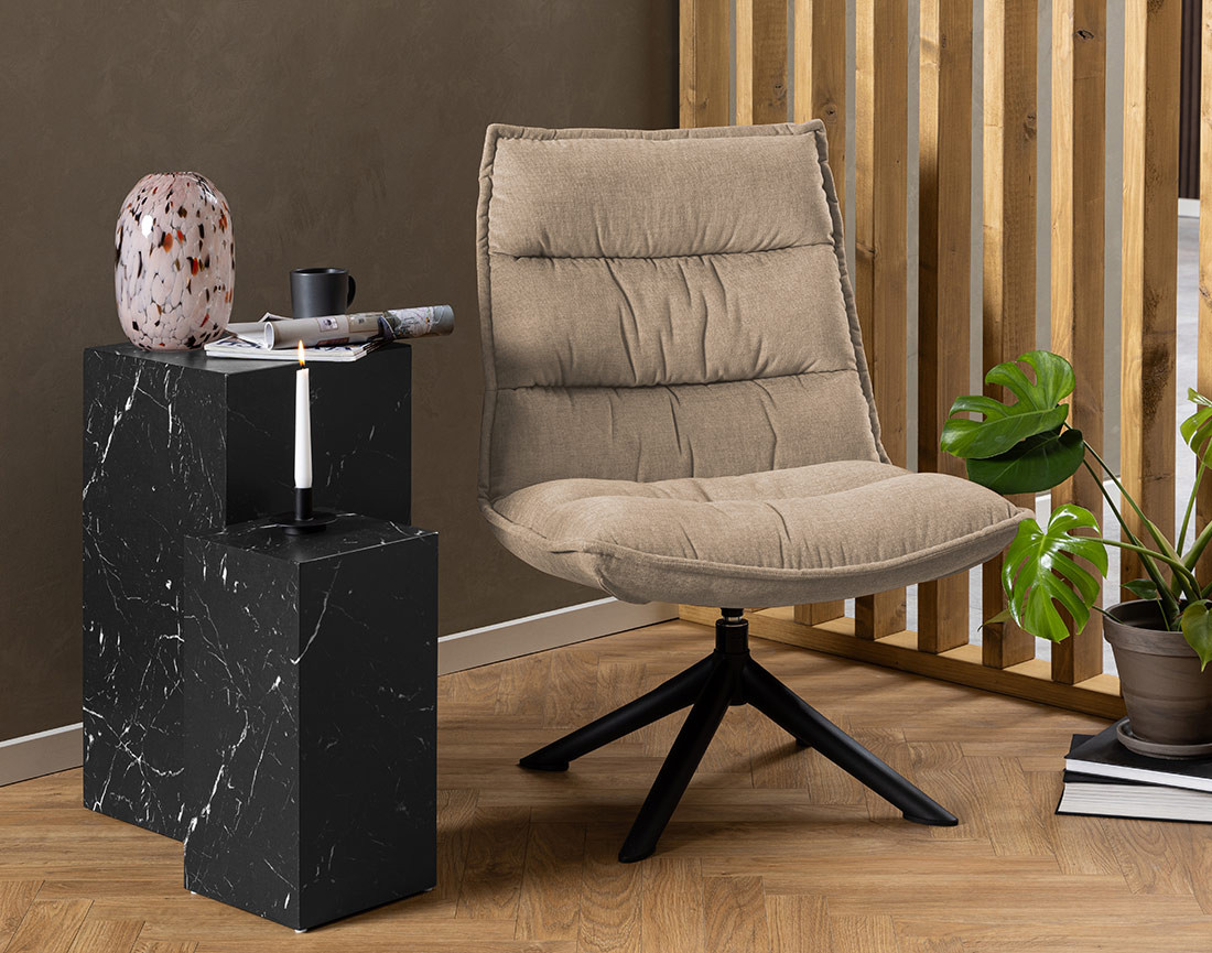 Fauteuil pivotant pieds en acier en tissu chenille Mellow