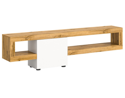 Meuble tv suspendu 1 porte et 1 étagère bois et blanc 190 cm Ned