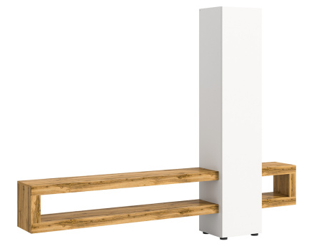 Meuble tv suspendu 1 porte et 3 étagères bois et blanc 240 cm Ned