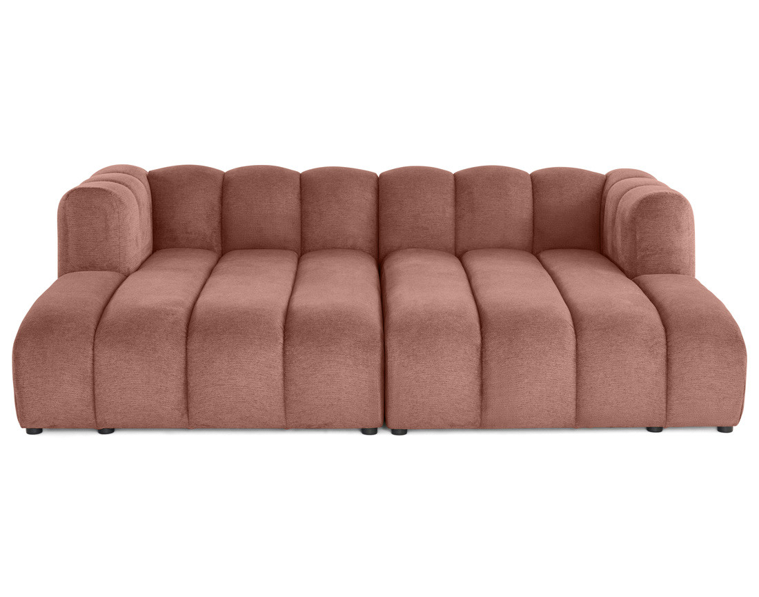 Canapé modulable droit 3 places avec double méridienne - assise profonde - en tissu texturé Debbie