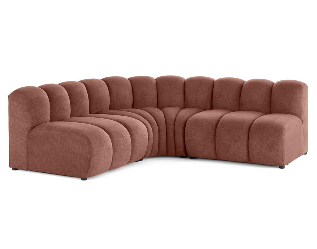 Canapé modulable d'angle réversible 4 places sans accoudoirs en tissu texturé Debbie