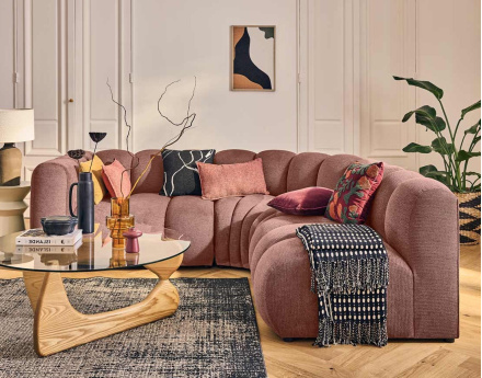 Canapé modulable d'angle droit 4 places avec accoudoir en tissu texturé Debbie