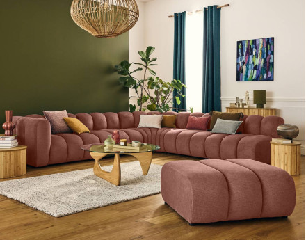 Canapé modulable d'angle droit 5 places en tissu texturé Debbie