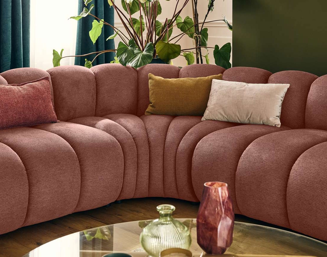 Canapé modulable d'angle gauche 5 places en tissu texturé Debbie