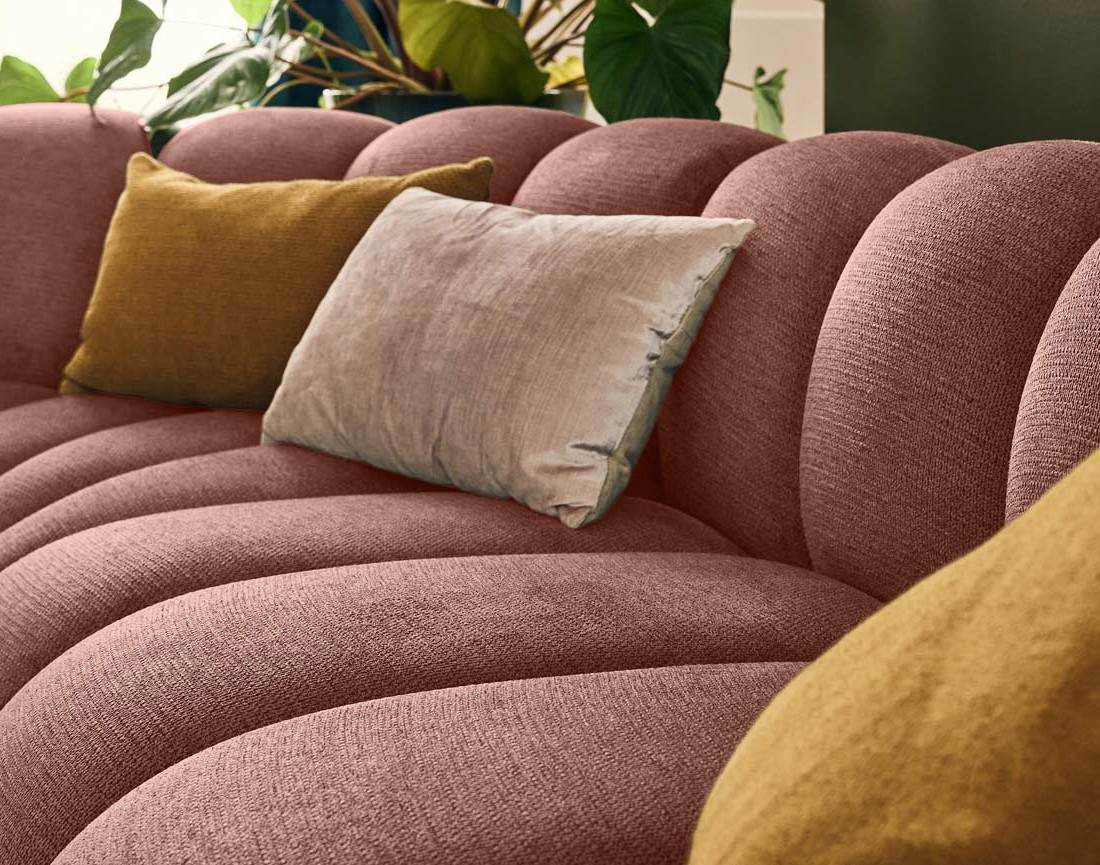 Canapé modulable d'angle gauche 5 places en tissu texturé Debbie