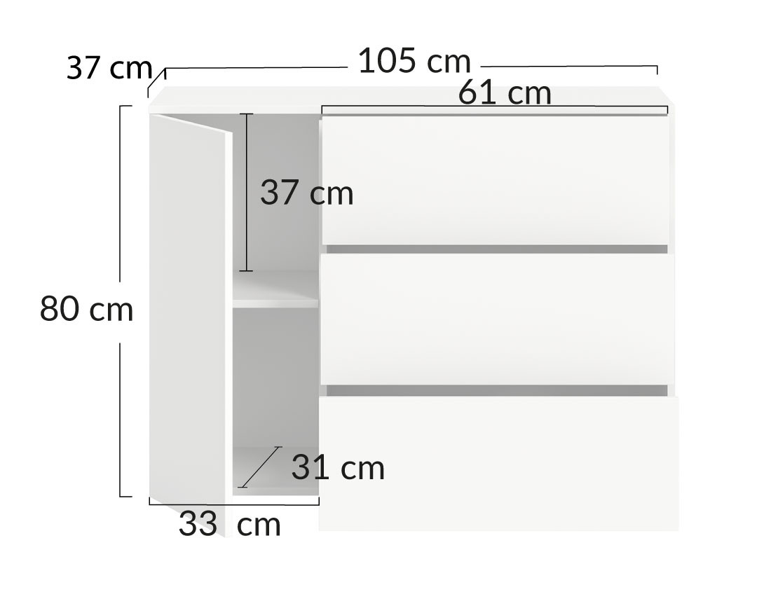 Buffet bas 3 tiroirs et 1 portes blanc 105 cm Ned