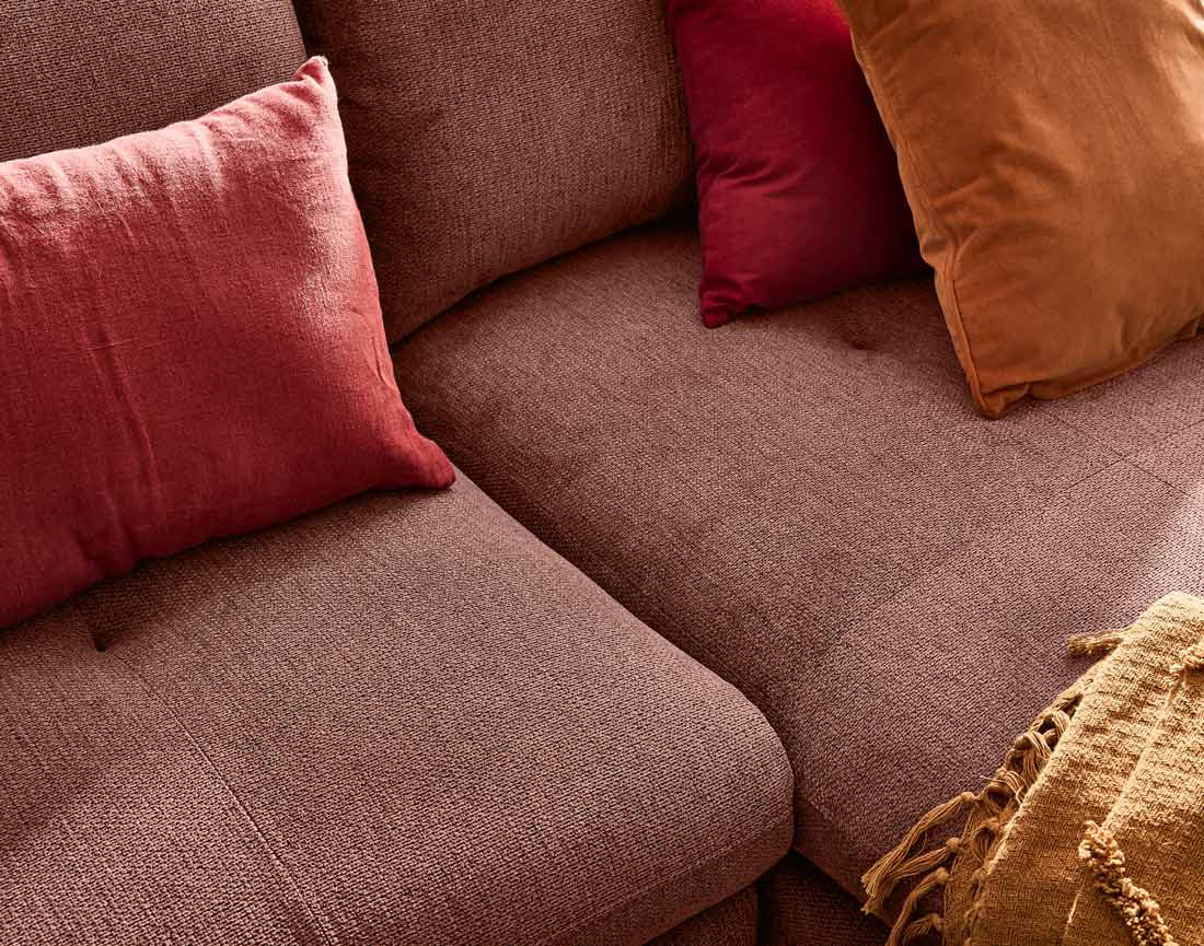 Canapé d'angle droit 4 places convertible avec coffre en tissu texturé Ninon