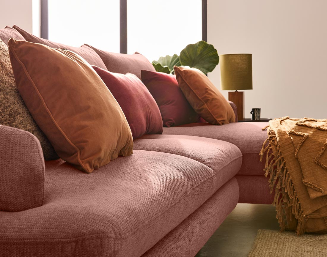 Canapé d'angle droit 4 places convertible avec coffre en tissu texturé Ninon