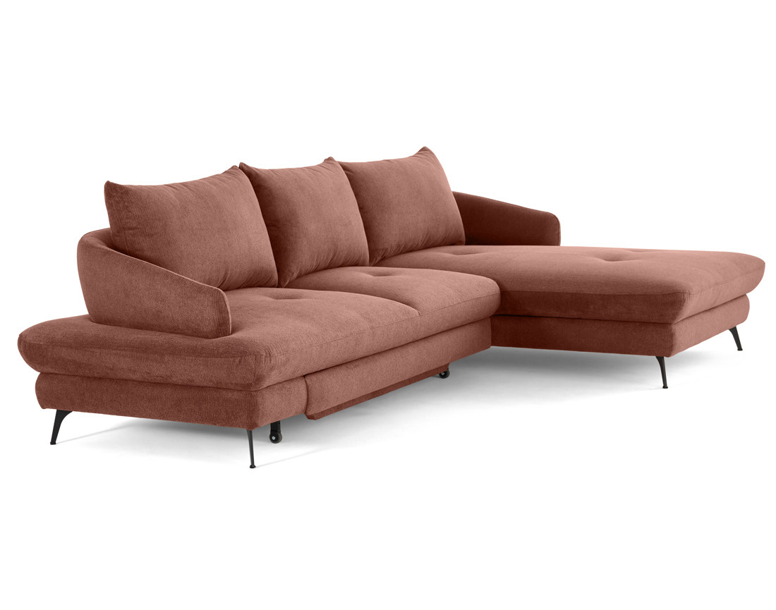 Canapé d'angle droit 4 places convertible avec coffre en tissu texturé Ninon