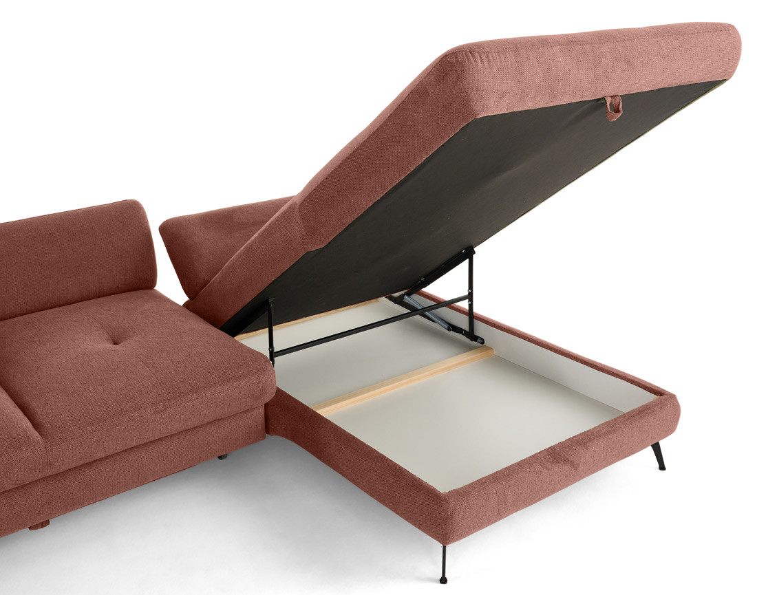Canapé d'angle droit 4 places convertible avec coffre en tissu texturé Ninon