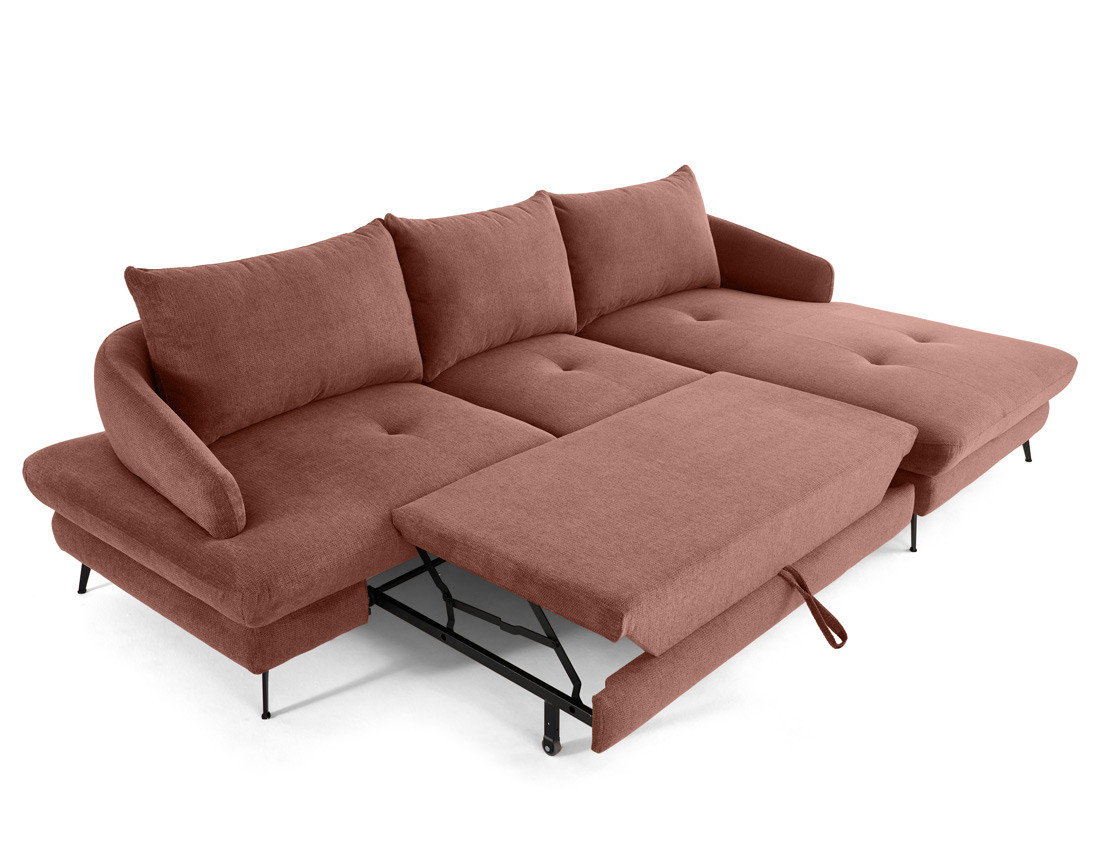 Canapé d'angle droit 4 places convertible avec coffre en tissu texturé Ninon