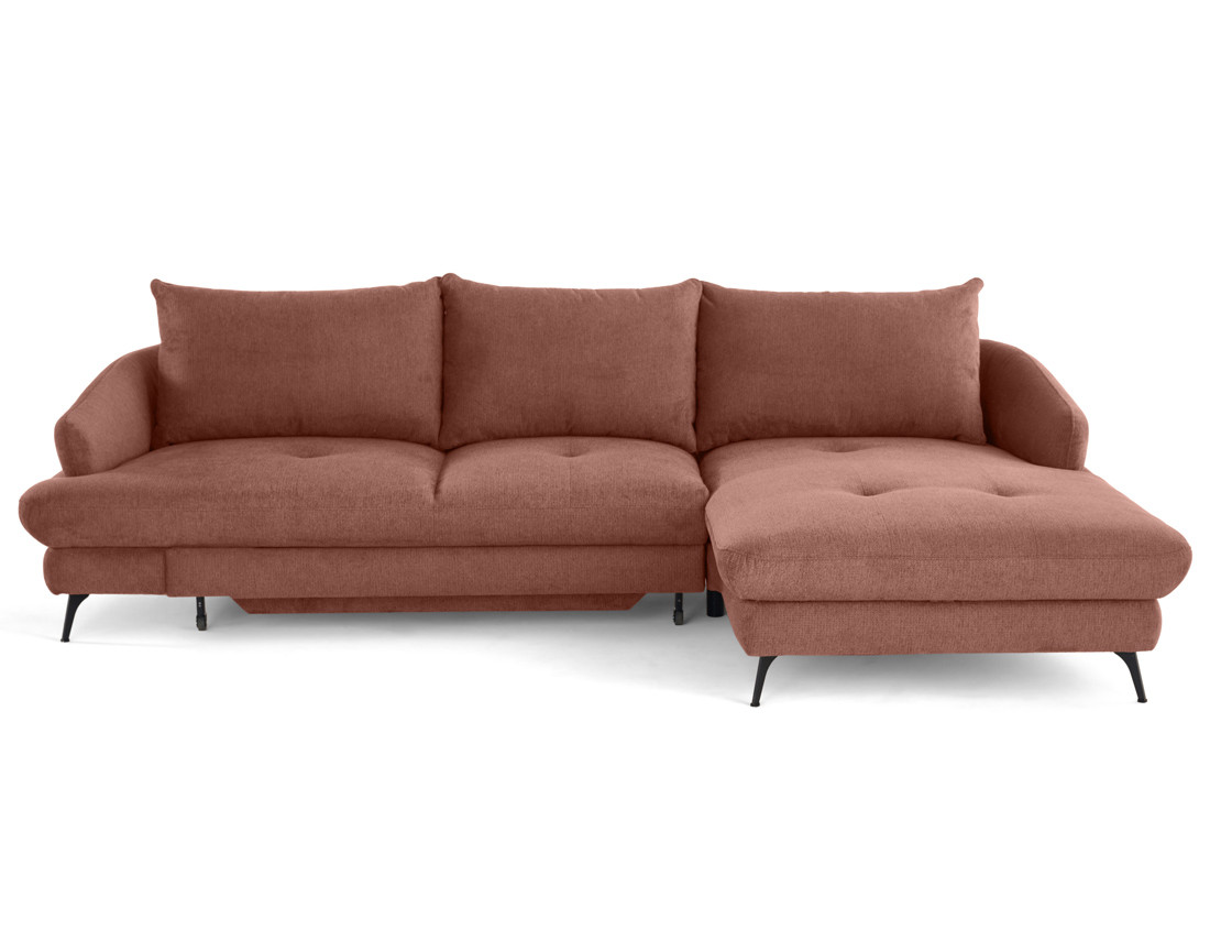 Canapé d'angle droit 4 places convertible avec coffre en tissu texturé Ninon