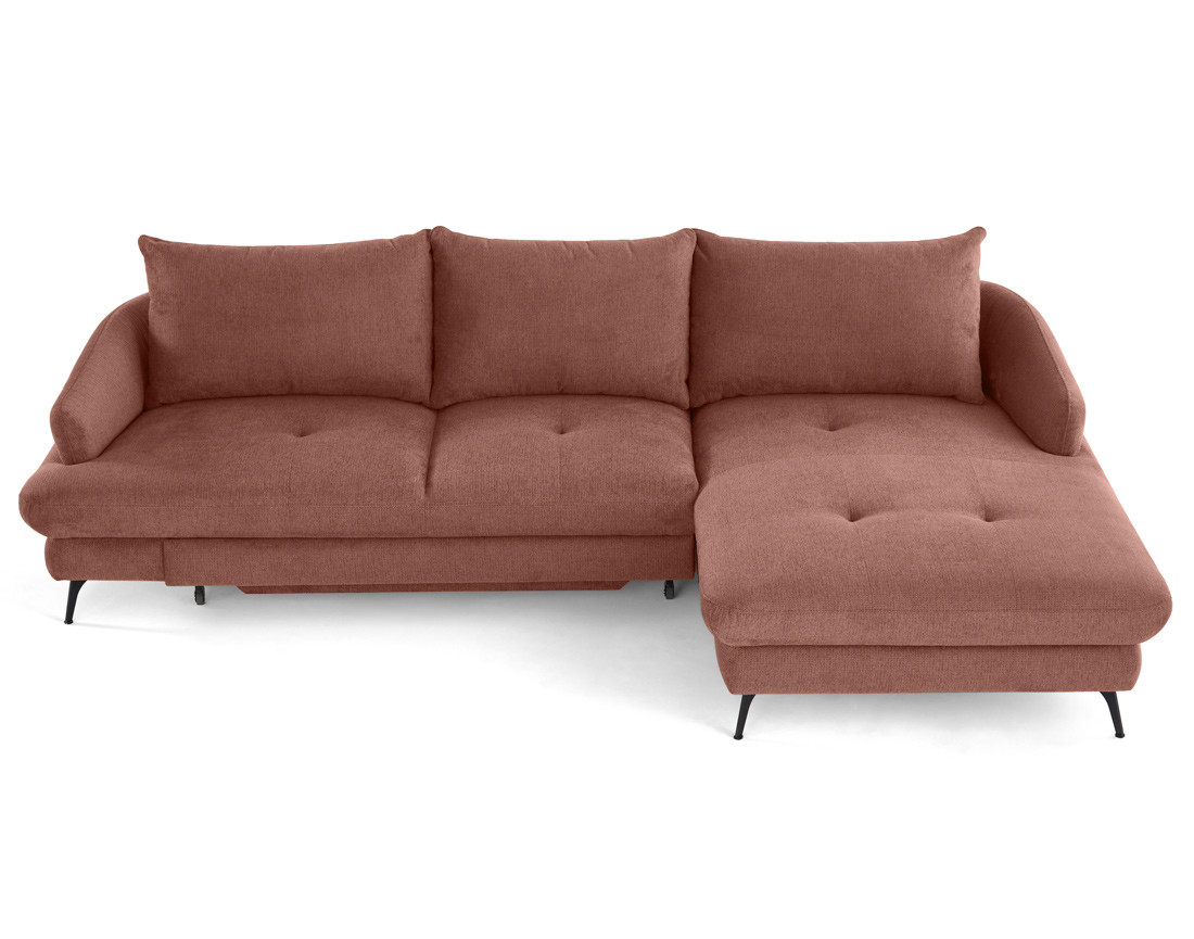 Canapé d'angle droit 4 places convertible avec coffre en tissu texturé Ninon