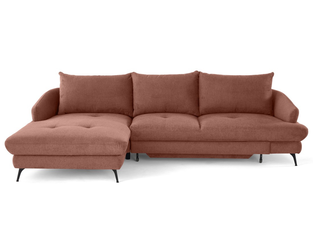 Canapé d'angle gauche 4 places convertible avec coffre en tissu texturé Ninon