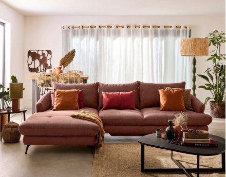 Canapé d'angle gauche 4 places convertible avec coffre en tissu texturé Ninon