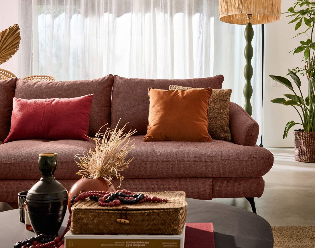 Canapé d'angle gauche 4 places convertible avec coffre en tissu texturé Ninon