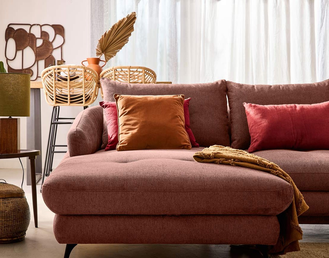 Canapé d'angle gauche 4 places convertible avec coffre en tissu texturé Ninon