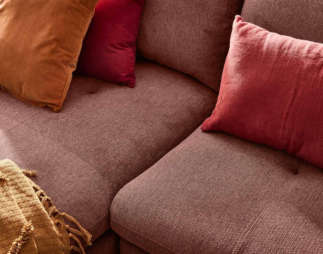 Canapé d'angle gauche 4 places convertible avec coffre en tissu texturé Ninon