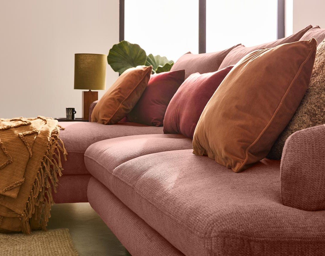 Canapé d'angle gauche 4 places convertible avec coffre en tissu texturé Ninon