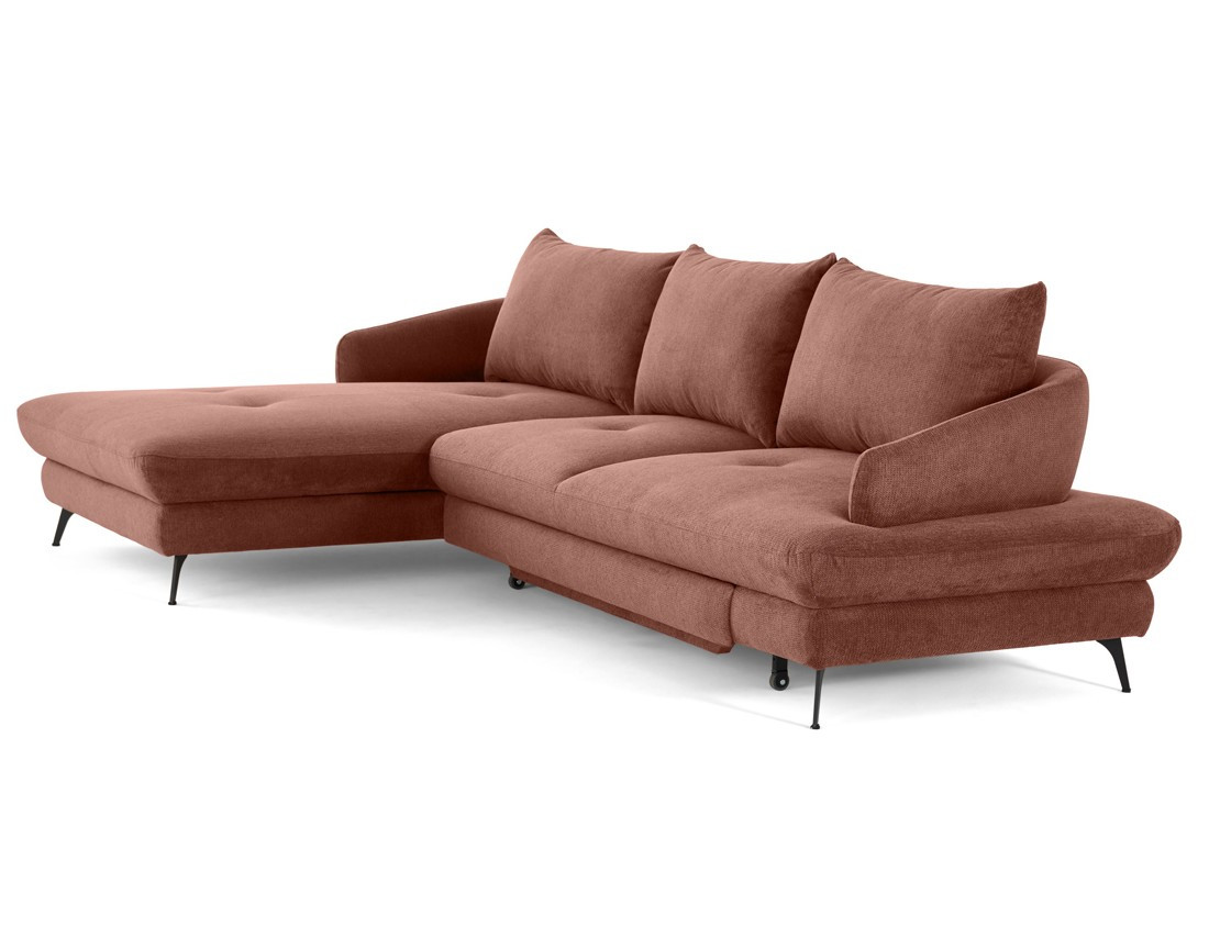 Canapé d'angle gauche 4 places convertible avec coffre en tissu texturé Ninon