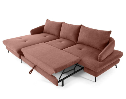 Canapé d'angle gauche 4 places convertible avec coffre en tissu texturé Ninon