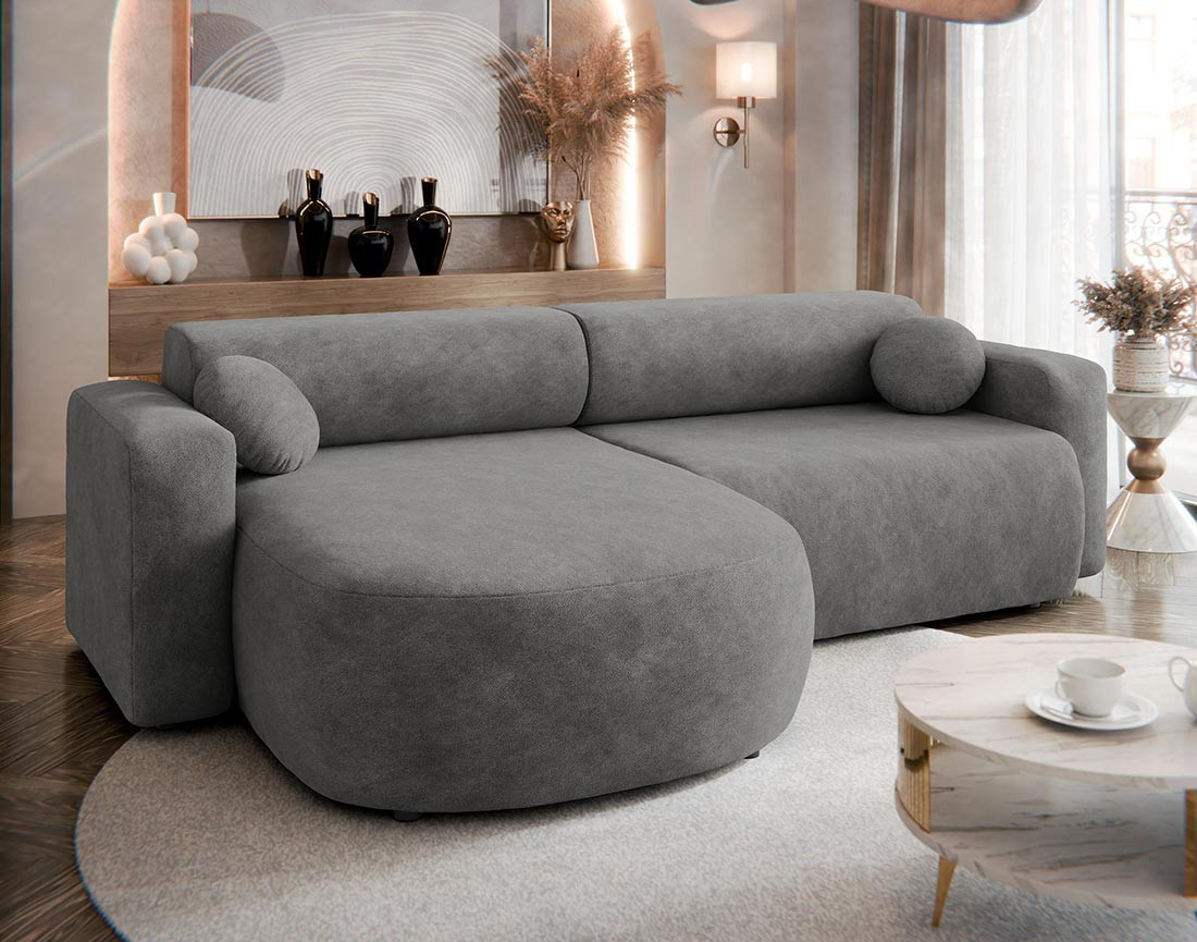 Canapé d'angle réversible 4 places convertible avec coffre en tissu Brunello