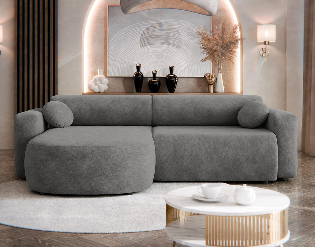 Canapé d'angle réversible 4 places convertible avec coffre en tissu Brunello