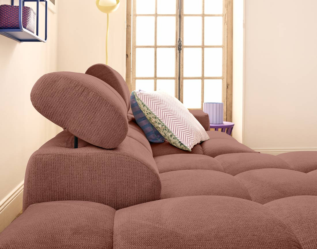 Canapé d'angle gauche 3 places avec têtières réglables en tissu texturé Matera