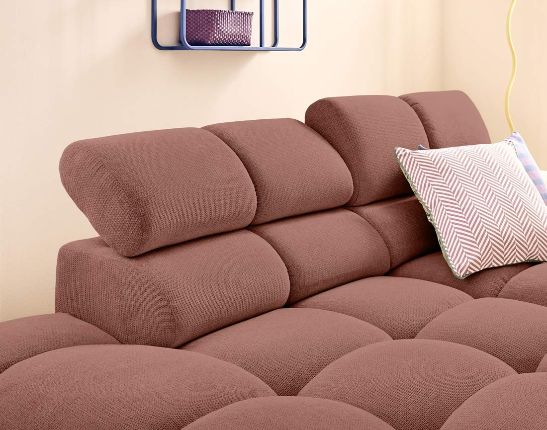 Canapé d'angle gauche 3 places avec têtières réglables en tissu texturé Matera