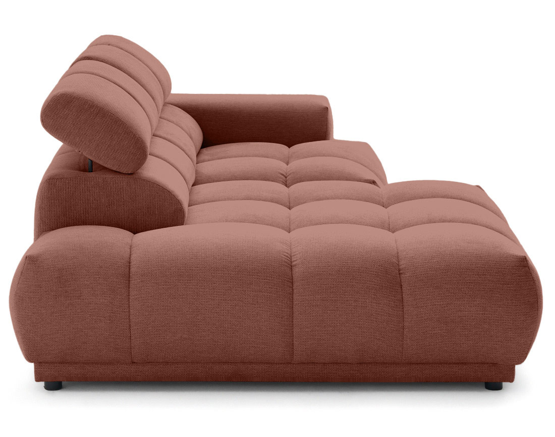 Canapé d'angle gauche 3 places avec têtières réglables en tissu texturé Matera