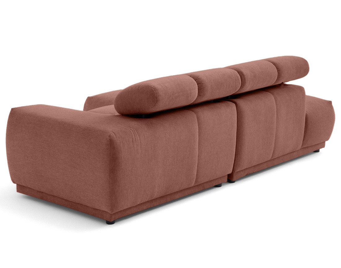 Canapé d'angle gauche 3 places avec têtières réglables en tissu texturé Matera