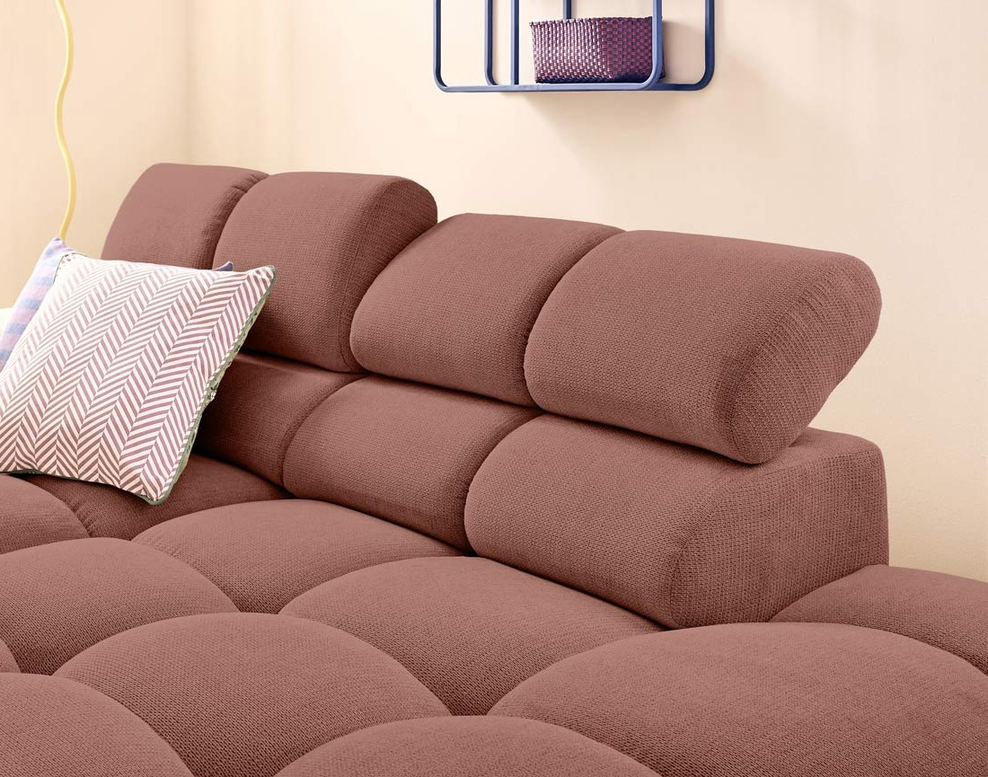 Canapé d'angle droit 3 places avec têtières réglables en tissu texturé Matera