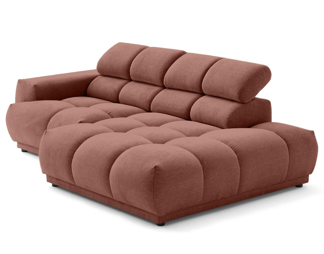 Canapé d'angle droit 3 places avec têtières réglables en tissu texturé Matera